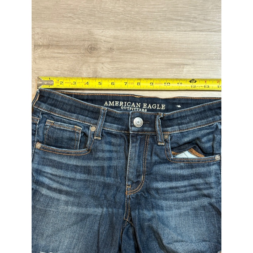 American Eagle‎ Denim Shorts Next Level Stretch Dark Wash Frayed Hem Size 6 - Picture 3 of 7